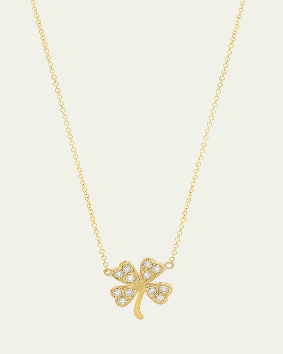 18K Yellow Gold Mini Clover Diamond Necklace